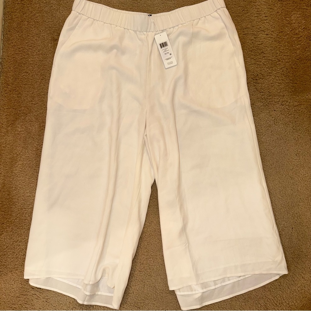 NWT EILEEN FISHER IVORY SILK CROPPED PANT